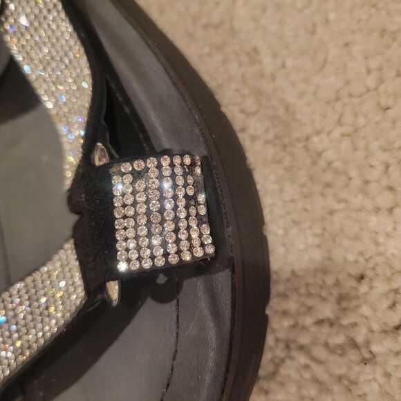 Steve Madden NIL Sandals Women shoes Platform Silver Rhinestones Size 6 Hook Eye - Picture 7 of 10